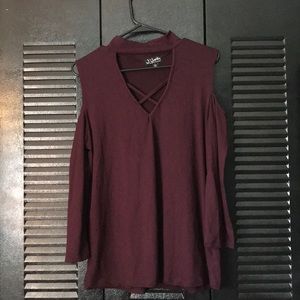 Cold Shoulder Crisscross Neck Deep Purple Top